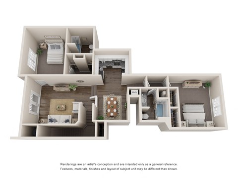 Floor plan for 2 beds, 2 baths, 1263 sqft